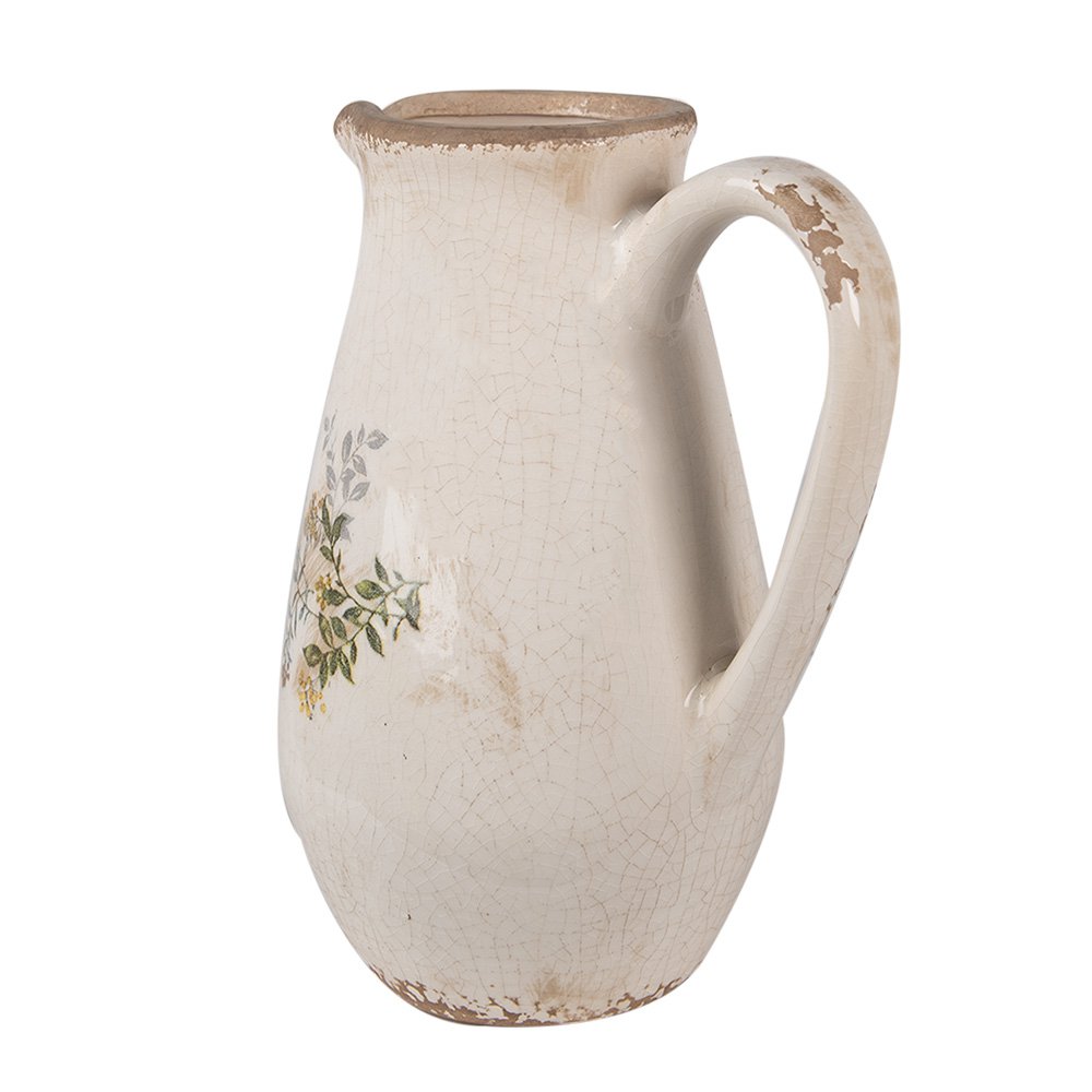Decoratie Kan 17x13x22 cm Beige Geel Keramiek Bloemen Schenkkan