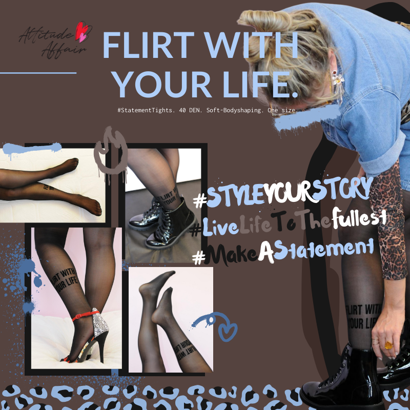 1-Pair %23StatementTights FLIRT WITH YOUR LIFE "Message on Tights" black tights 40 DEN