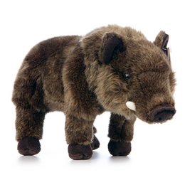 Plush toy of a wild boar, approximately 29cm in size, with realistic brown fur and features.