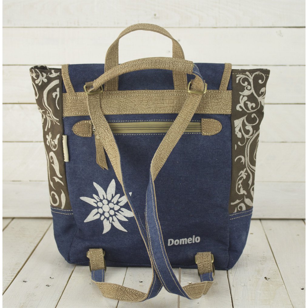 Domelo traditionele rugzak/schoudertas voor meisjes. Rugzak gemaakt van upcycled jeans en canvas met een hertenmotief
