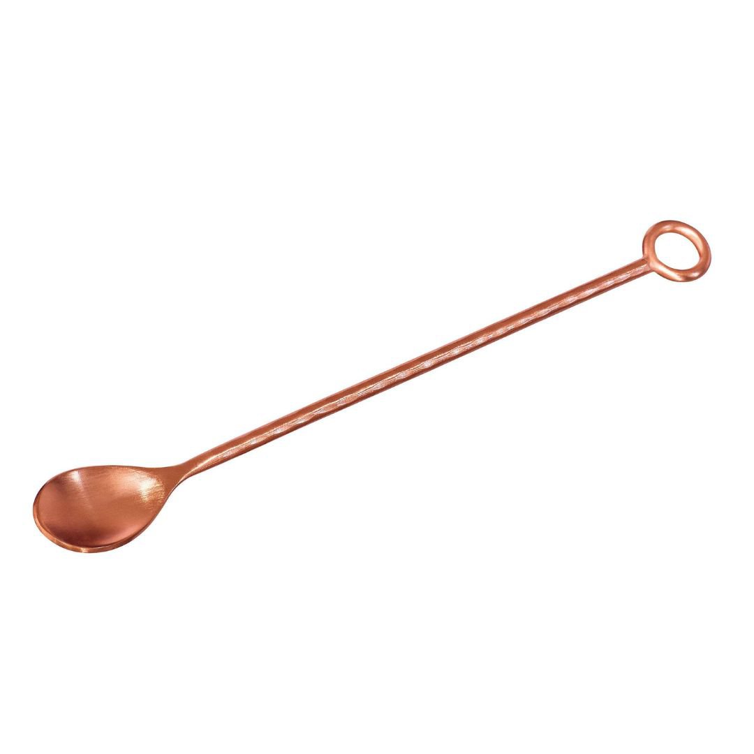 Cuchara de barra de metal en color cobre brillante rojizo, hecha a mano