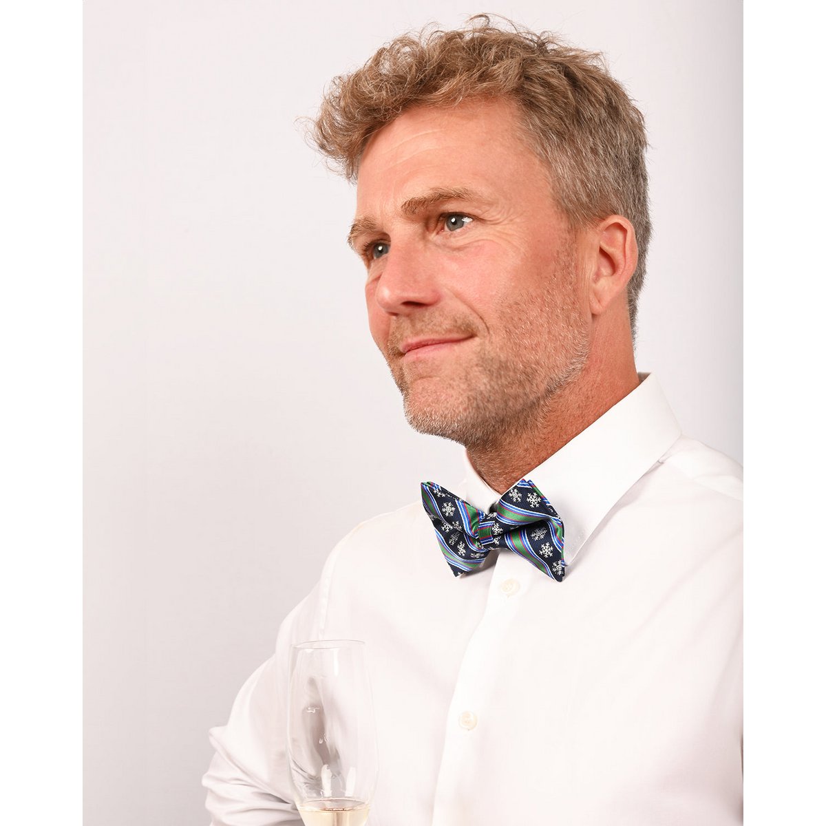 Bowtie - Blue with stripes and snowflakes