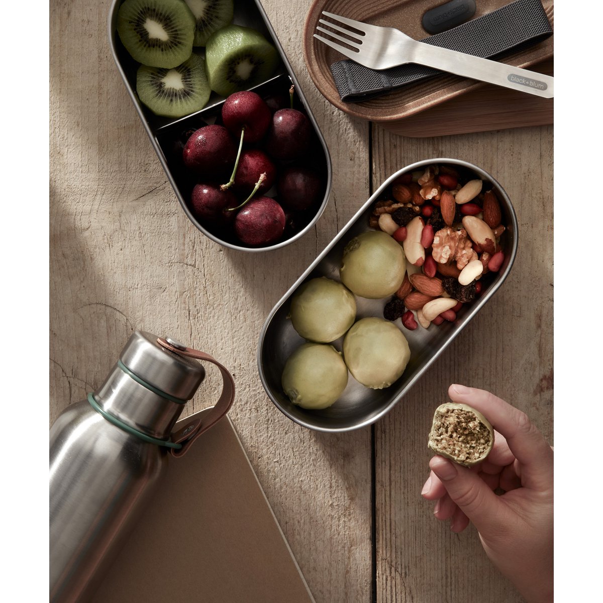 NERO + BLUM Portapranzo Bento Inox | Emillabile | 2x500ml | Gris