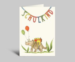 Card for school enrollment | Little dinosaur comes to school | with envelope