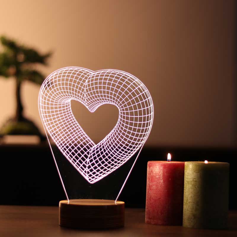 3D Single Heart LED-Lampe | Holz