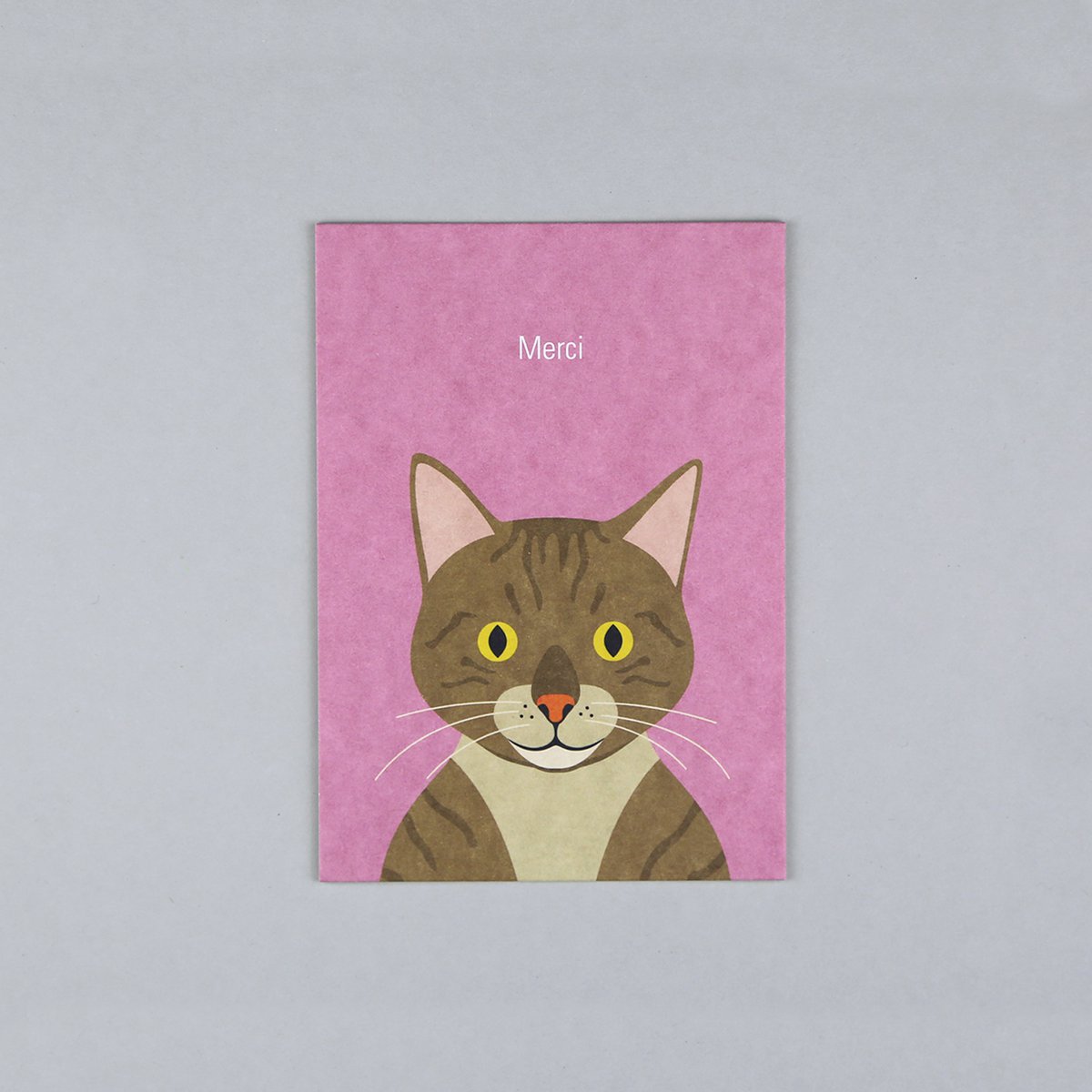 Postkarte Holzschliff Katze Merci Rosa