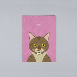 Postkarte Holzschliff Katze Merci Rosa