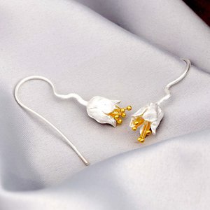 Bellflower Earrings - 925 Sterling Gold Plated - Matt Stamens - OHR925-86