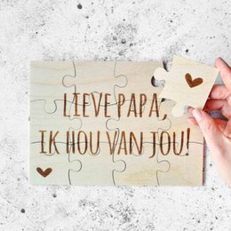 Aankondiging houten puzzel | lieve papa, ik hou van jou! 