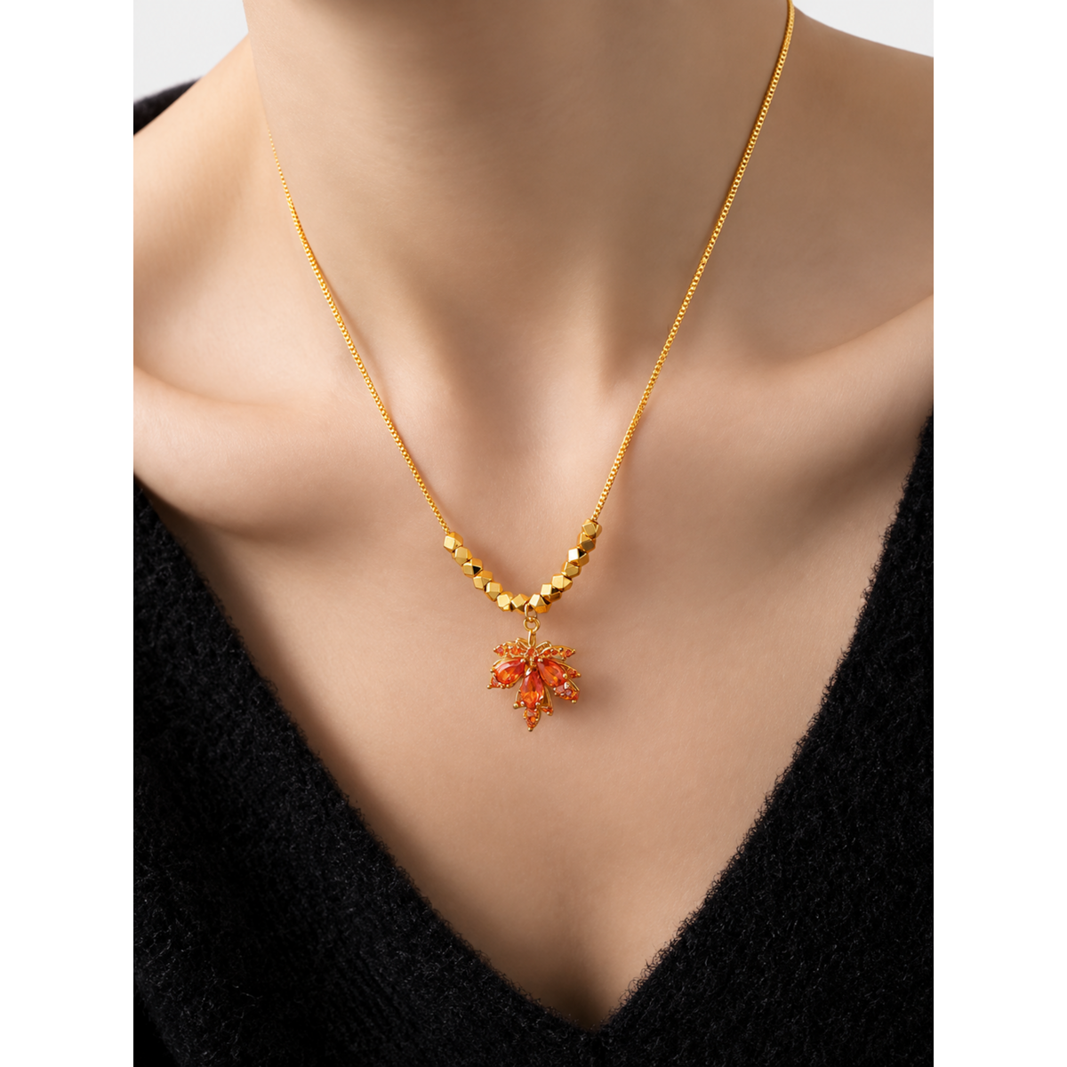 Herfst esdoorn stenen hanger ketting
