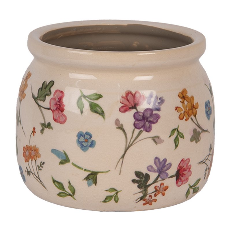 Bloempot Ø 12x10 cm Beige Keramiek Bloemen