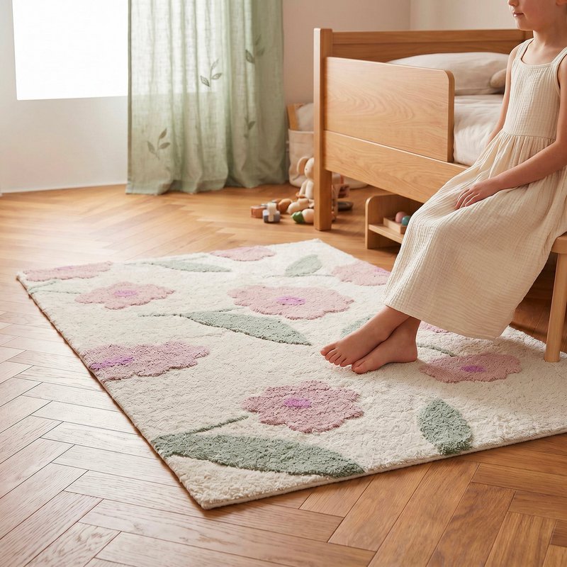 Sunny Flowers Pink designer children's rug