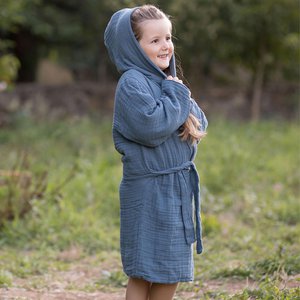 OrganicEra Organic Muslin Kids Bathrobe, 7-8 Years, Indigo