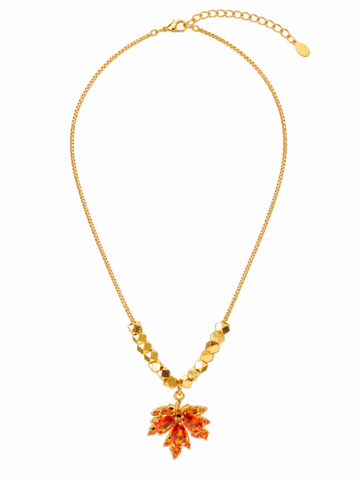 Vurige oranje kristallen esdoornblad ketting