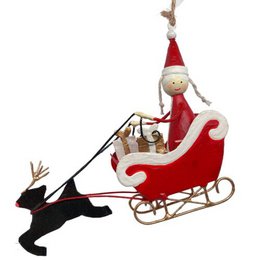  A whimsical ornament depicting a small red gnome figure descending with a parachute. The parachute is blue and white in color, creating a striking contrast against the red gnome. This ornament would make a charming addition to any holiday decor.