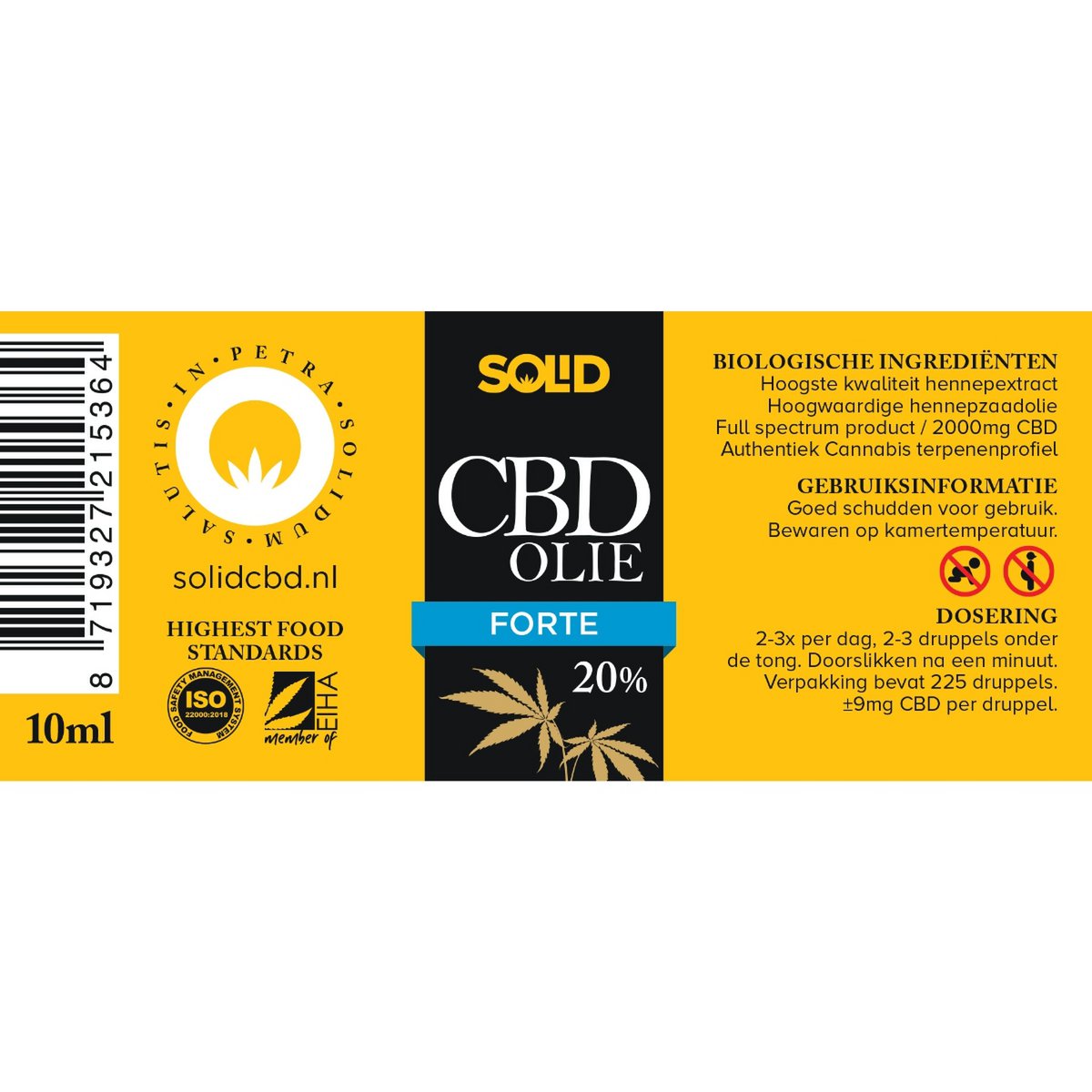 Aceite de CBD de espectro completo premium sólido al 20 % - 10 ml
