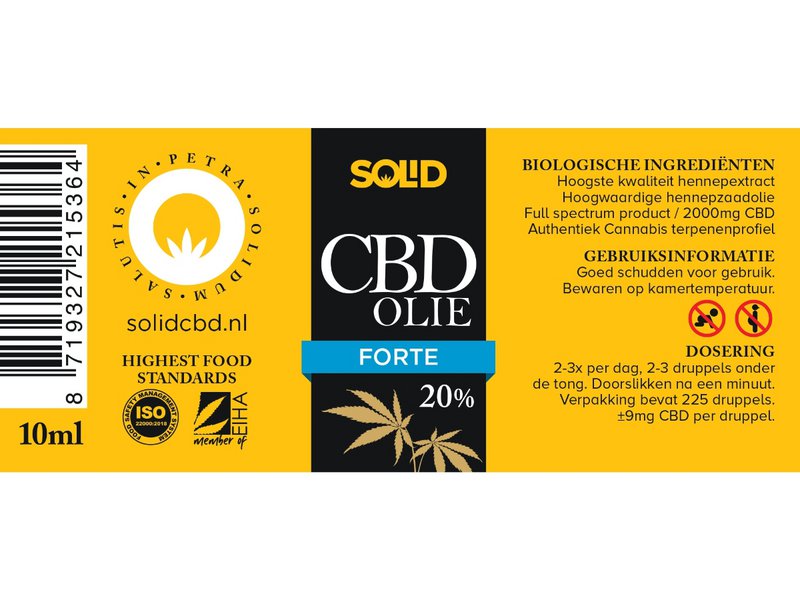 Aceite de CBD de espectro completo premium sólido al 20 % - 10 ml