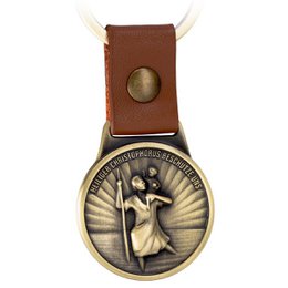 Llavero "Christophorus" patrón de los viajeros - Amuleto de San Cristóbal - Placa de buen viaje en una correa de cuero