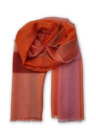 Vibrant orange and pink scarf with a soft, flowing texture. Ideal for adding a pop of color to any outfit.