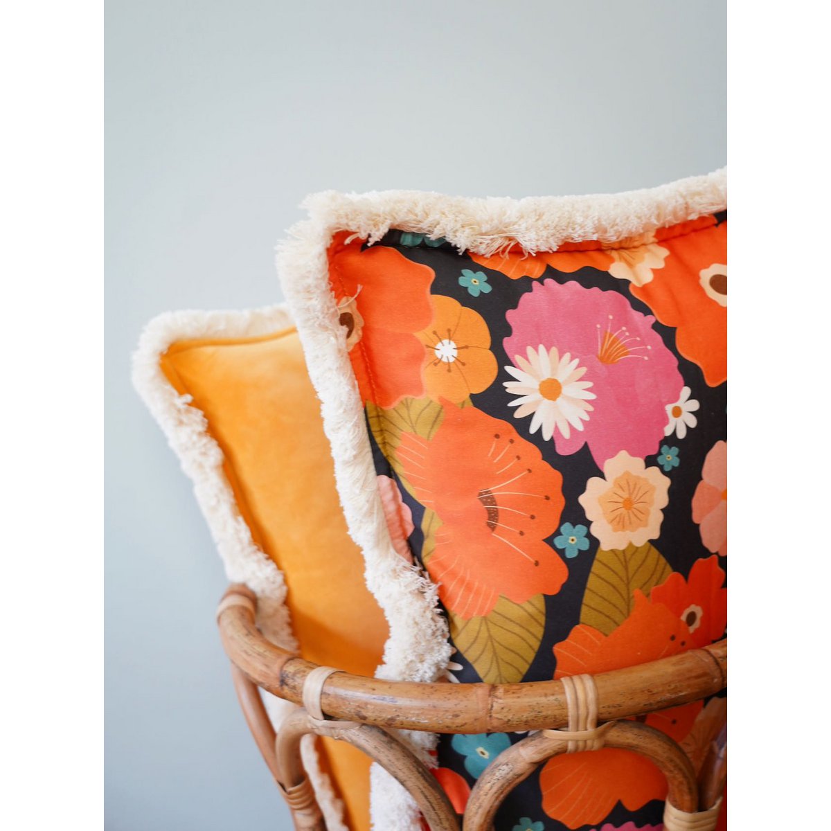 Bolster with fringe "Picnic with Flowers"