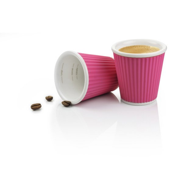 Tasse en porcelaine LAP 80ml avec silicone. grip nervure Rose set 2pcs.