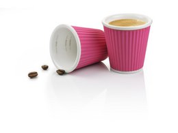 Beker porselein LAP 80ml met silic. grip ribbel Pink set 2st.