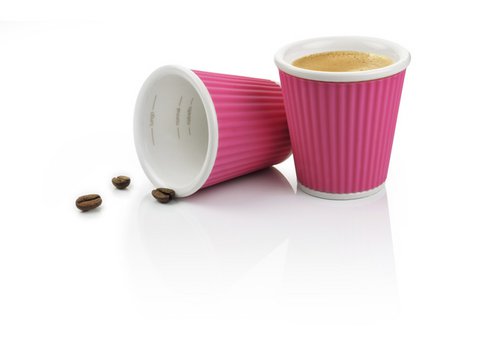 Porcelain cup LAP 80ml with silicon. grip rib Pink set 2pcs.