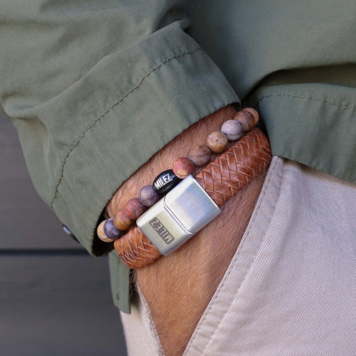 Conjunto de pulseras para hombre 'Cognac Charm'