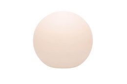 A round, white globe-shaped floor lamp with a diameter of 30 cm. Available in various colors including white, anthracite, stone, taupe, grey, and sand. Offers LED warm white, RGB LED, and solar power options.
