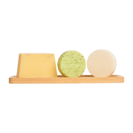 Rectangular bamboo soap shelf with a natural, minimalist design. Provides a simple and elegant storage solution for soap bars or other bathroom accessories.