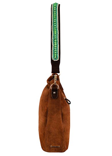 BOHO IBIZA BAG - Mint Ivory Schultergurt (70cm) + Wildledertasche (Cognac)