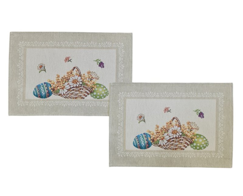 Osterfrühstücks-Tischset mit farbigen Gobelin-Eiern