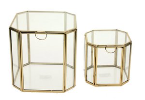 Vitrine s/2 Glas und goldfarbenes Metall