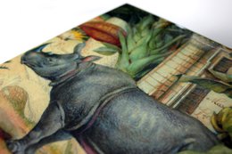 Box rhino palm trees antique painting square green