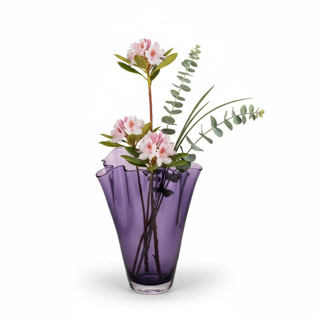 Vase Glas gewellt violett Glasvase Tischvase lila