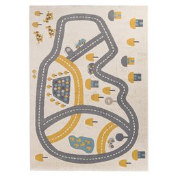 'Tapis enfant CIRCUIT is a children's area rug featuring a colorful road design with gray paths, yellow accents, and various toy vehicles. The rug is available in multiple sizes and is suitable for a playroom or nursery.'
The Tapis enfant CIRCUIT is a children's area rug that features a colorful road design. The rug has gray paths winding across the surface, with yellow accents and various toy vehicles depicted. This rug would be suitable for a playroom or nursery, providing a fun and engaging surface for children to play on. The rug is available in multiple sizes, including 80 cm x 150 cm, 120 cm x 170 cm, and 135 cm x 190 cm.