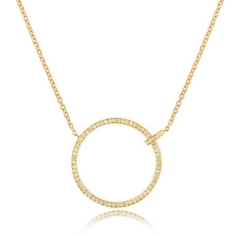 Large circle necklace with diamonds, 18K yellow gold
