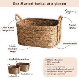 Extra Large Laundry Basket – Square Boho Hamper – Woven Decorative Basket – Storage Basket Made of Natural Water Hyacinth (2 sizes) MENTARI