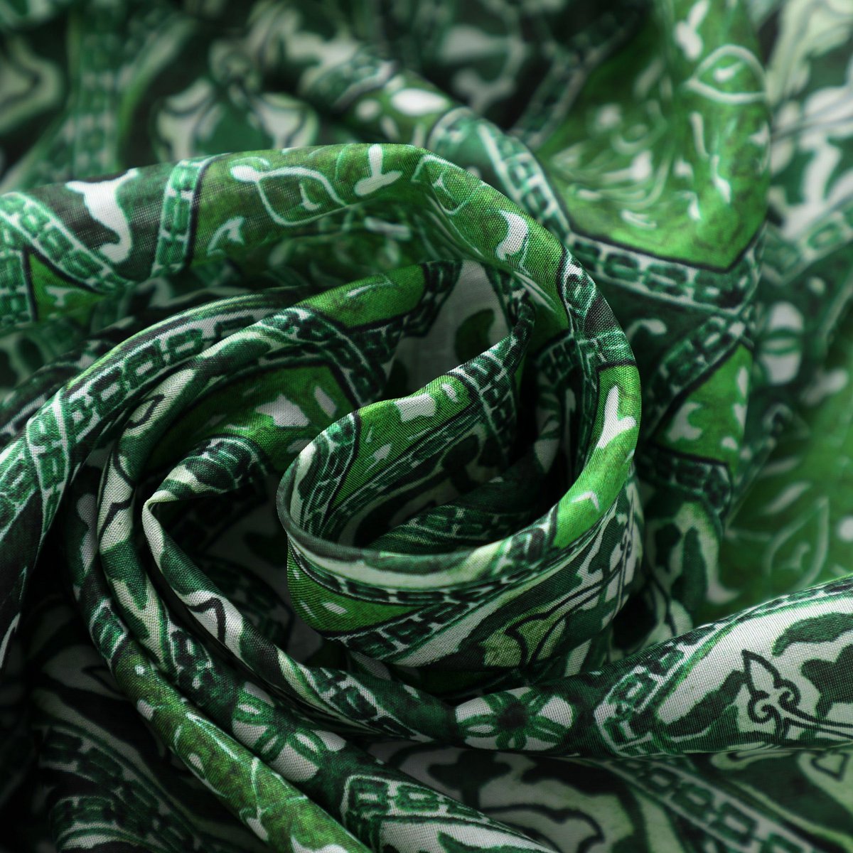 Bufanda de cuello de seda verde estampado turco