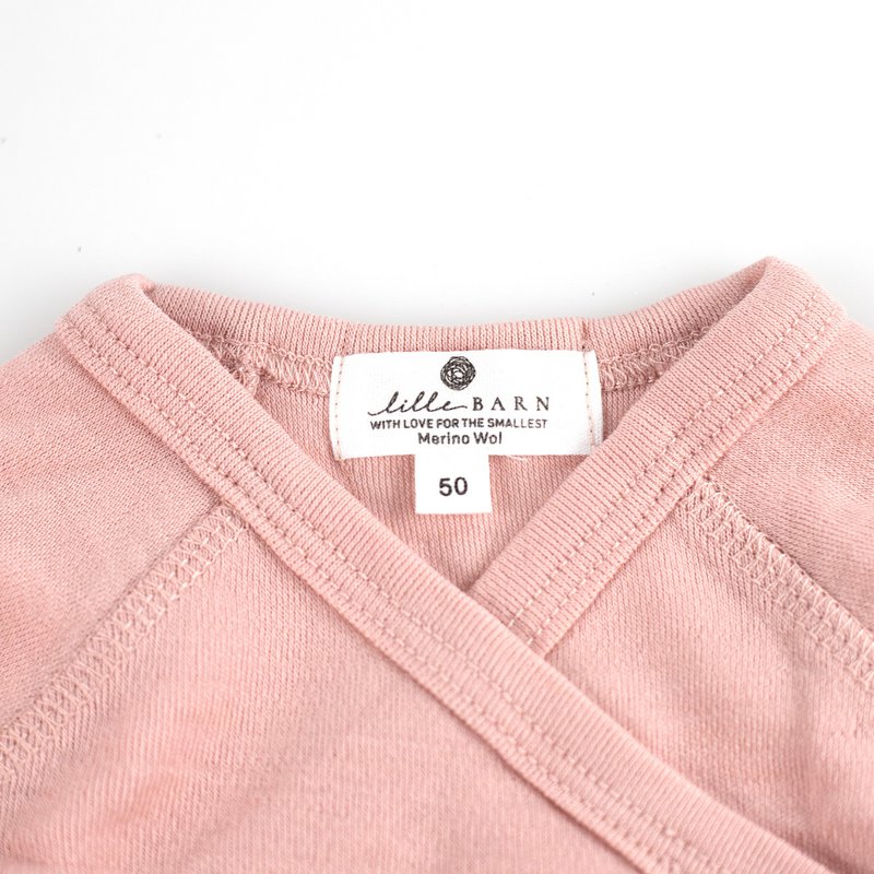 Wełniany romper kopertowy z długim rękawem - Wełna Merino - Misty Rose
