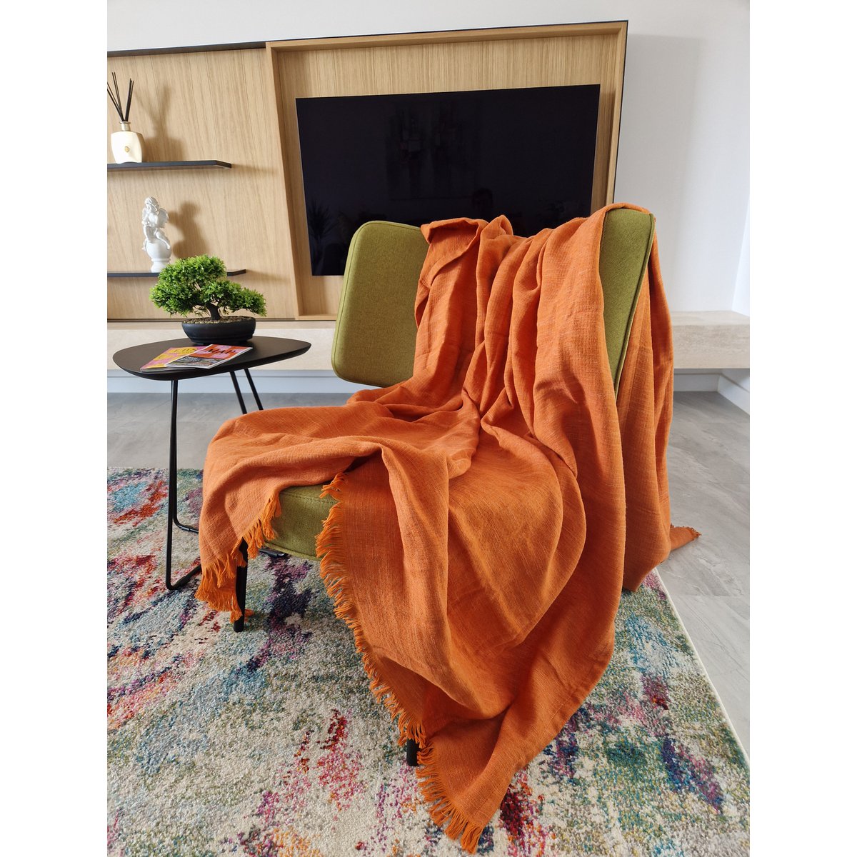 Chimera Twill Blanket with Linen, Burnt Orange