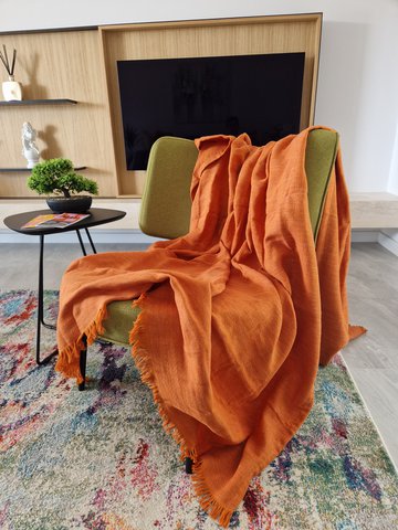 Chimera Twill Blanket with Linen, Burnt Orange