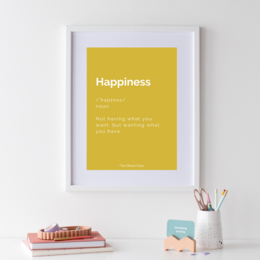 Happiness definition A3 yellow poster