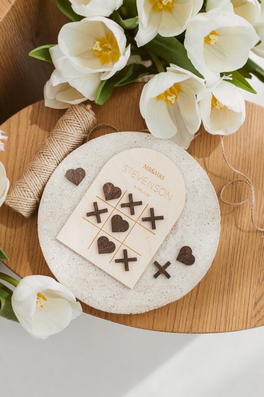 Natural Personalized Wooden Wedding Favor - Custom Tic Tac Toe Game - Rustic Wedding Keepsake Gift| Personalized Wooden Wedding Favor