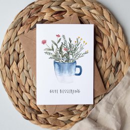 Folding card "Get well soon, blue cup" | recovery