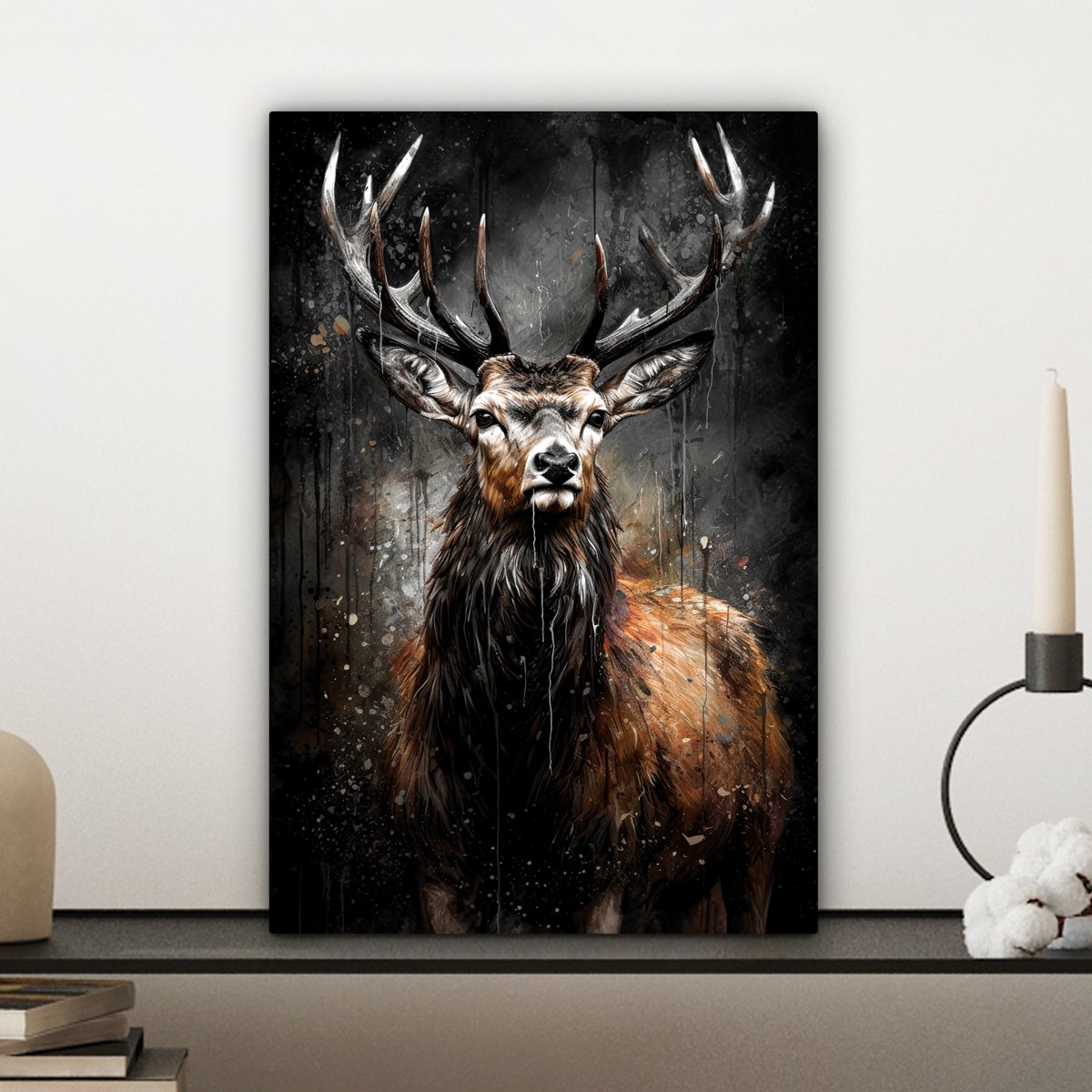 Leinwand Malerei - Wanddekoration Hert - Schwarz - Tier - Hirschbett - Wanddekoration Wohnzimmer - Schlafzimmer Dekoration - Raumzubehör - Leinwand Gemälde