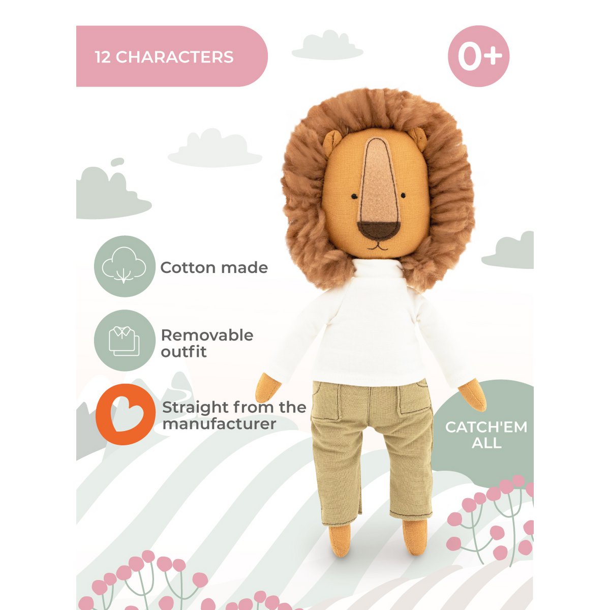 Juguete de felpa de algodón, Cotti Motti, Simon the Lion (30 cm)