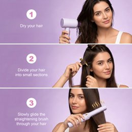 NOVOTECK HT-002 Cepillo para alisar y peinar el cabello 2 en 1 - Recargable, 3 configuraciones de temperatura, 1500 mAh, carga USB-C