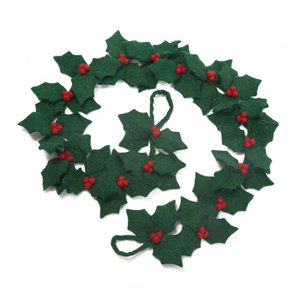 Handgemachte Filz biologisch abbaubare Holly Garland Weihnachtsdekoration