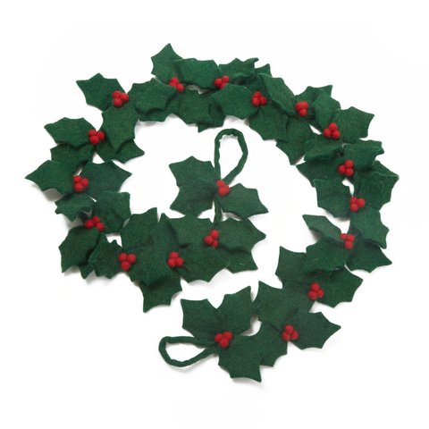 Handgemachte Filz biologisch abbaubare Holly Garland Weihnachtsdekoration